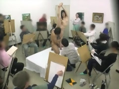 Naked models secretly fucked in the body painting class