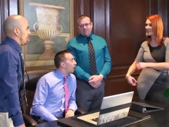 Grosse bite, Tir de sperme, En levrette, Seins naturels, Bureau, Rousse roux, Plan cul à trois, Échange d'épouses