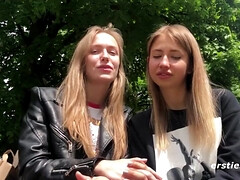 Sexy Couple Take Turns Heating Each Other Up - Blonde lesbians Hd interview outdoors