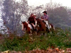 Handsome guy is having classic ffm threesome sex with two retro chicks