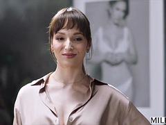 デカパイ, 茶髪の, なめる, 馬乗り, サウナ, 魅力的, シャワー, オッパイの