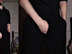 Skinny boy strips then oils up and jerks off - huge cumshot