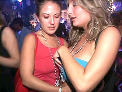 chicks showing and tonguing tits at a party