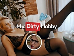 Amateur, Culo grande, Tetas grandes, Rubia, Pajear, Lencería, Medias largas, Chupando