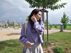 Public wild slut with big butt gets pounded hard in missionary position