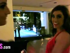 Best friends - marvelous babes having joy on girls' night out as they suck and screw random strangers' knob