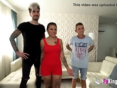 Leie, Blasen, Hundestellung, Europäisch, Latina, Spanisch, Tätowierung, Flotter dreier