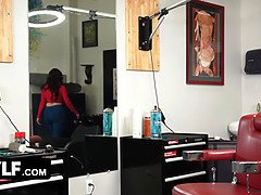 Melody Mynx, the horny MILF, gives her client a boner & blowjob with her thick dong