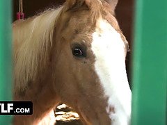 デカパイ, ブロンド, フェラチオ, 衣服着たままセックス, 口内発射, 淫乱熟女, アウトドア, 馬乗り