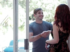 アメリカ人, デカチン, デカパイ, フェラチオ, ズームショット, 手コキする, 淫乱熟女, ストッキング