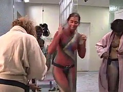 素人, デカパイ, デンマーク人, グループ, 公共, シャワー, のぞき