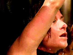 bondage action with busty horny babe and a sex machine