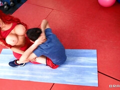 A hot fitness model with massive tits takes a hard pounding.