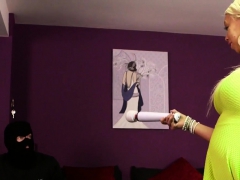 Toy loving domina humiliates naked guy