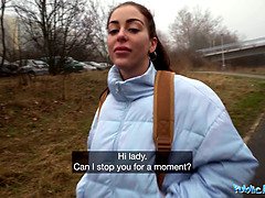 Aliastar's public sex game ends with a hot cumshot on her big cock after a loss!