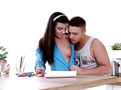 Grosser schwanz, Blasen, Braunhaarige, Natürlichen titten, Rasiert, Dürr, Jungendliche (18+), Titten