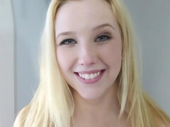 Nineteen-year-old cutie sucks thick throbbing cock in POV