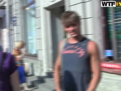 Blonde, Faciale, Argent, De plein air, Collant, Public, Plan cul à trois