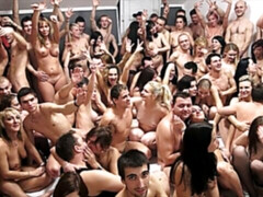 Blasen, Braunhaarige, Hundestellung, Handjob, Hardcore, Natürlichen titten, Orgie, Titten