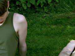 Verga grande, Pareja, Gay, Pajear, Masturbación, Al aire libre, Público, Flaco