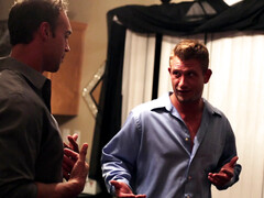 デカ尻, デカパイ, カップル, チン, ストッキング, 驚き, 三人, オッパイの