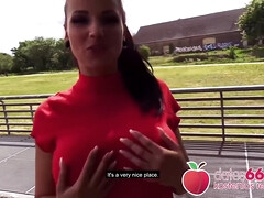 Grote mammen, Bruinharig, Auto, Sperma shot, Duits, Hd, Buiten, Openbaar