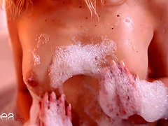 Rubia, Linda, Europeo, Besar, Lamidas, Orgasmo, Tetas, Mojado