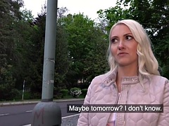 Blonde eurobabe rides while sucking cock in POV for cash