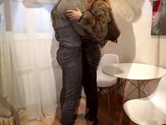 Beautiful blowjob and fucking in fox fur coat