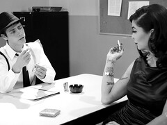 アナル, デカパイ, 黒人, フェラチオ, 茶髪の, 開帳, オフィス, ストッキング