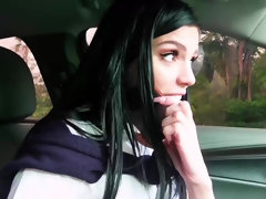 Amateur, Noire, Sucer une bite, Voiture, Couple, Faciale, Seins naturels, Rasée