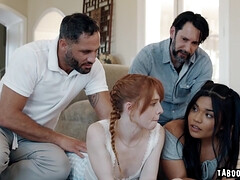 デカパイ, チン, 家族, グループ, 毛深い, ハードコア, 下着, 赤毛