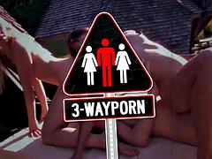 Grote mammen, Bruinharig, Groep, Masturbatie, Rijpe lesbienne, Orgie, Openbaar, Tieten likken
