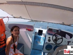 Skinny amateur Thai teen Cherry fucked on a boat outdoor in doggystyle