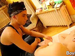 lad receives muddy blowjob before anal sticking his gay