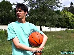 Amateur jock gives handjob to stranger