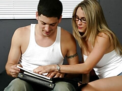 MILF blonde in glasses Nina needs this guy's cum so hard