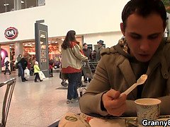 Blonde old woman is picked up for cock riding