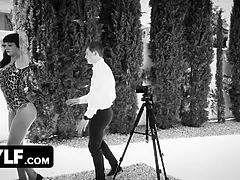 Mylfwood - beautiful cougar takes off her leopard print leotard and gives her camera operator all he wants