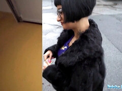 French babe Candy Scott gets her wet pussy pounded by a huge dick in public
