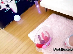 Grosser arsch, Grosse titten, Bikini, Blasen, Nahaufnahme, Dildo, Mutti, Pov