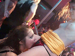 グループ, レズビアン, なめる, オナニー, パーティ, 公共, ソフトコア