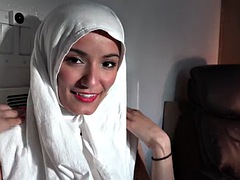 Beautiful eyes, white hijab, Viva Athena, Arab girl shows off