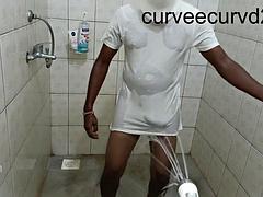 Big-Butt Shemale Twerks Dripping in Shower, Sucks and Gets Fucked