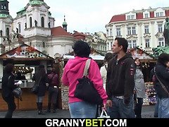 Picked up old brunette grandma rides his dick