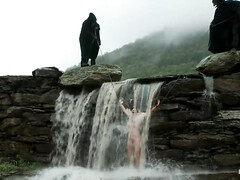 緊縛, ブロンド, ボンデージ, 巨乳な, ダブル開発, グループ, オーガズム, アウトドア