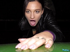 Inked hoe with pierced nipples gets fucked in public
