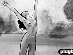 Perfect small tits MILF posing outdoor