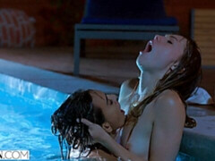 Janice Griffith and Ivy Wolfe Sneak Into Backyard For Nighttime Pool Fun