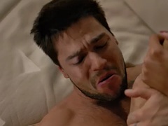 Busty black ts blown before bareback fucking in couple